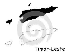 Timor-Leste Country Map. Black silhouette and outline isolated on white background. EPS Vector photo