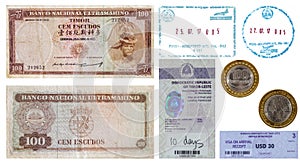 Timor leste money and visa stamp