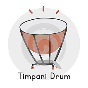 Timpani clipart cartoon style. Simple brown timpani percussion musical instrument flat vector illustration. Timpani vector design