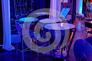 timpani drums of symphony orchestra on theater stage