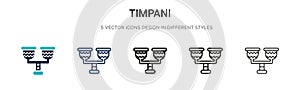 Timpani icon in filled, thin line, outline and stroke style. Vector illustration of two colored and black timpani vector icons