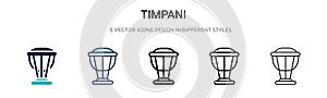 Timpani icon in filled, thin line, outline and stroke style. Vector illustration of two colored and black timpani vector icons