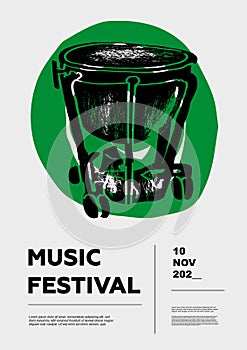 Timpani, kettledrums, drum. Music festival poster.