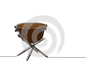 Timpani, tulumbas one line color art. Continuous line drawing of Ethnic Drum, music, performer, song, vintage, rock