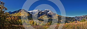 Timpanogos Mountain Peak from Willow Pine Hollow Ridge Trail hiking view Wasatch Rocky Mountains, Utah. USA