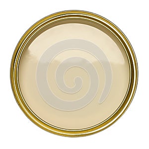 TIN OF BEIGE PAINT ON WHITE BACKGROUND