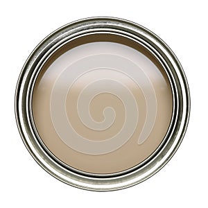 TIN OF BEIGE PAINT ON WHITE BACKGROUND