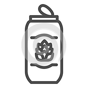 Tin can of beer line icon, Craft beer concept, beverage sign on white background, beer can with hops icon in outline