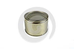 Tin can of canned food, isolated on a white background