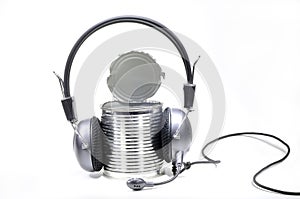 Tin can with headphones