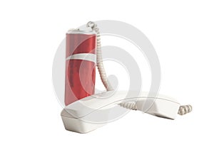 Tin can phone with handset isolated on white