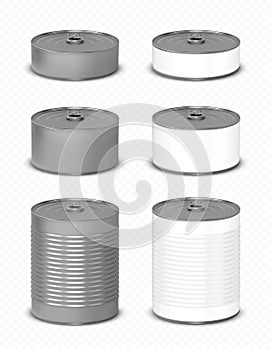 Tin can with pull ring side view, food metal jars