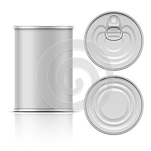 Tin can with ring pull: side, top and bottom view