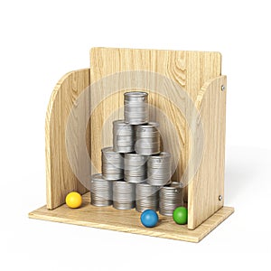 Tin can shooting game in wooden box 3D