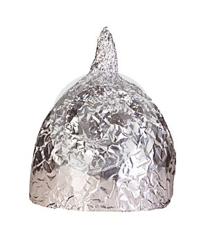 Tin foil hat isolated on white background