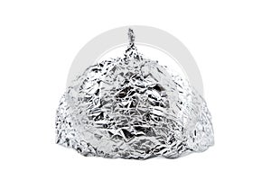Tin foil hat isolated on white background, symbol for conspiracy theorie photo