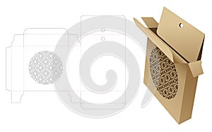 Tin hanging box with stenciled pattern die cut template and 3D mockup