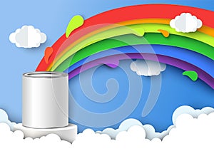 Tin of paint with papercut rainbow stroke vector