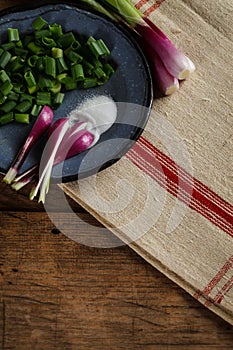 Tin plate on woven tablecloth