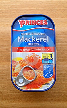 A Tin of Princes Mackerel Fillets in a Spicy Tomato Sauce