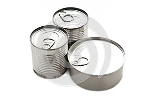 Tin silver cans for tinned food isolated on background