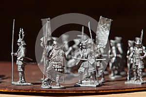 Tin soldiers. A toy soldier made of metal. Close up