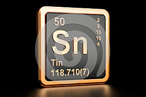 Tin stannum Sn chemical element. 3D rendering