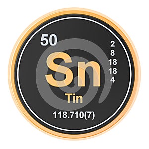 Tin, stannum Sn chemical element. 3D rendering