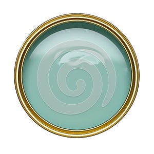 TIN OF TURQUOISE PAINT ON WHITE BACKGROUND