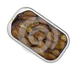 Tin of whole smoked oysters in cottonseed oil