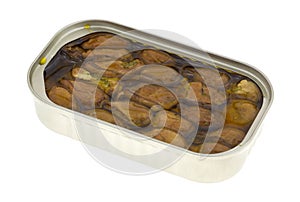 Tin of whole smoked oysters in cottonseed oil photo