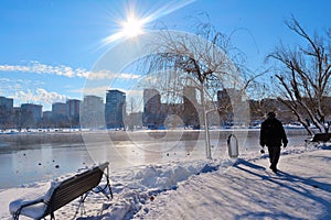 Tineretului Park, Bucharest, Romania, winter time