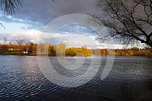 Tineretului Park lake view in the autumn, Bucharest