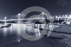 Ting Kau Bridge and Tsing Ma Bridge in Hong Kong at night