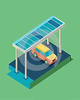 A tingedge design incorporating solar panels to create an innovative solar carport that powers itself.. Vector photo