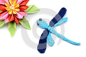 Tinker with wool and paper a crochet dragon fly and paper water