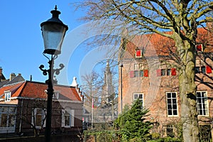 Tinnenburg House on the right side, an impressive historic building dated from 1414 located along in Amersfoort