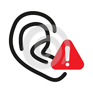 Tinnitus disease line icon. Caution Ear Protection vector illustration