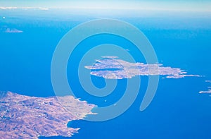 Tinos and Mikonos islands Aegean Sea aerial scenic view Greece