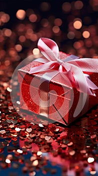 Tinsel delight Red gift box sparkles with festive holiday allure