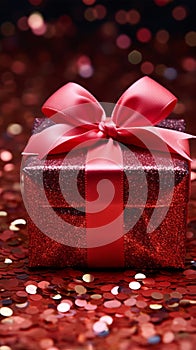 Tinsel delight Red gift box sparkles with festive holiday allure