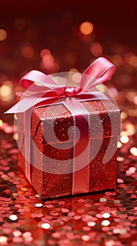 Tinsel delight Red gift box sparkles with festive holiday allure