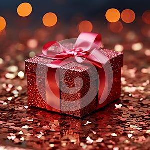 Tinsel delight Red gift box sparkles with festive holiday allure