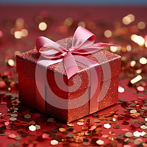 Tinsel delight Red gift box sparkles with festive holiday allure