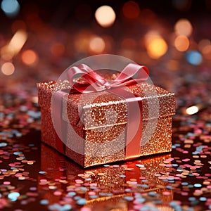 Tinsel delight Red gift box sparkles with festive holiday allure