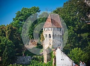 Tinsmiths` Tower one of the symbols of Sighisoara, Transylvania, Romania
