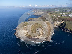 Tintagel on the coast aerial Cornwall England uk