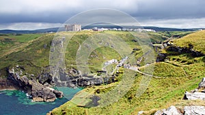 Tintagel overview of ruins of King Arthur's castle