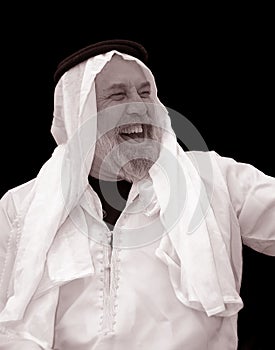 Tinted Portrait of a Very Happy, Laughing Sheik