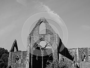 Tintern Abbey (Abaty Tyndyrn) in Tintern, black and white